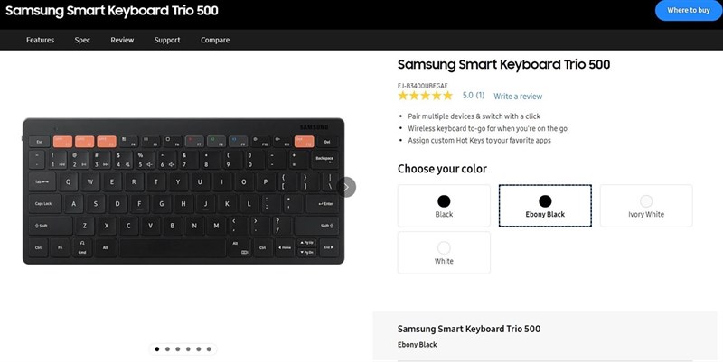 hình ảnh Smart Keyboard trên trang web Samsung